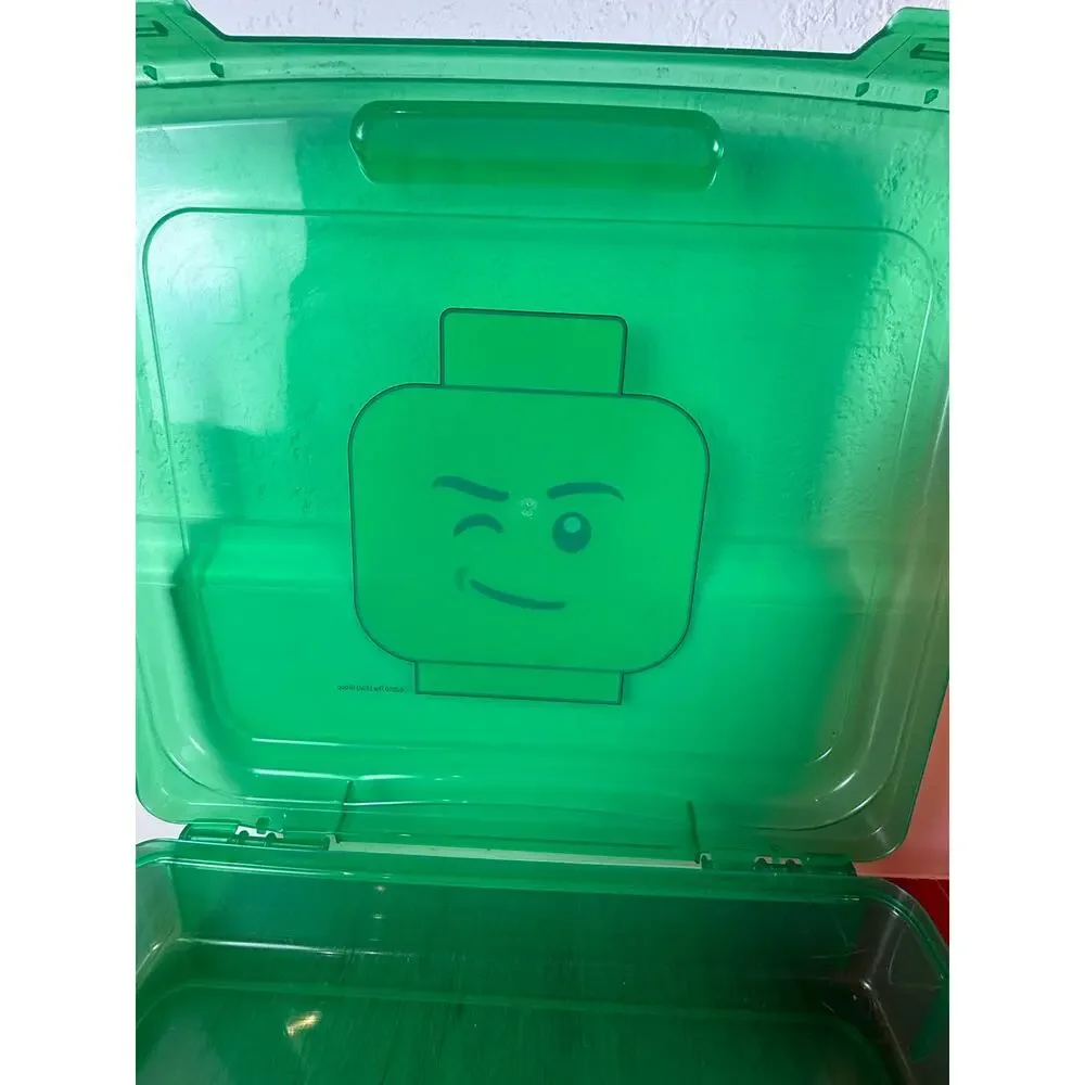 LEGO Minifigure Head Storage Case Bin Gently Used Lot of 2 Red Green
